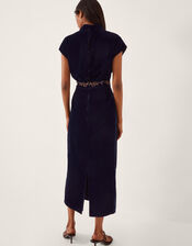 Grace High Neck Embroidered Velvet Midi Dress, Blue (NAVY), large