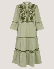 Gaia Embroidered Gingham Midi Dress, Green (GREEN), large
