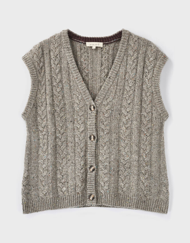 East Keya Wool Blend Cable Knit Waistcoat, Natural (NATURAL), large
