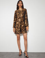 Anna Flute Sleeve Sequin Velvet Mini Dress, Black (BLACK), large