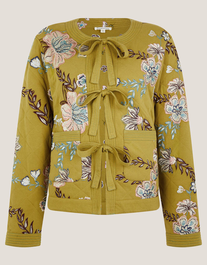 Eliza Floral Quilted Jersey Jacket, Green (CHARTREUSE), large