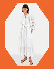 East Bridget Cutwork Tiered Midi Dress, White (WHITE), large