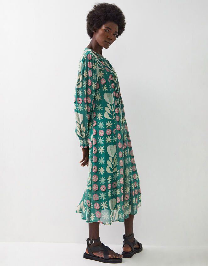 East Charlize Printed Pintuck Midi Dress, Green (GREEN), large