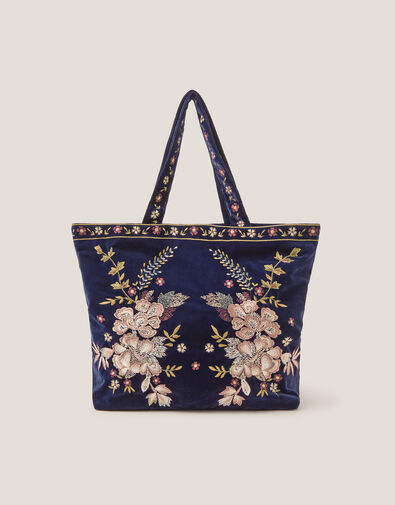 Fallon Floral Embroidered Velvet Tote Bag, , large