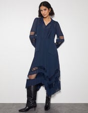 Florence Lace Insert Pleated Midi Dress, Blue (NAVY), large