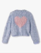 Hatley Glitter Heart Fuzzy Cardigan, Blue (BLUE), large