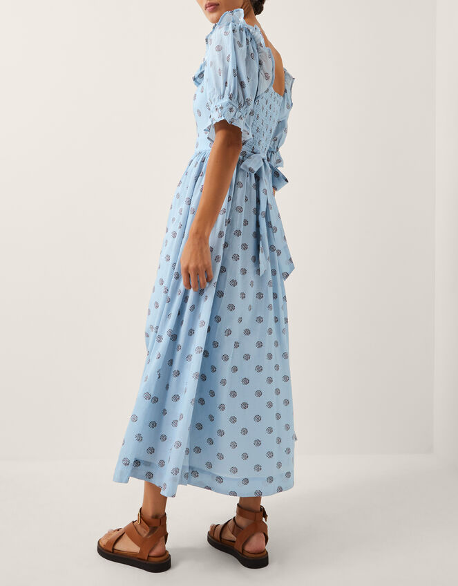 The India Edit Matilda Printed Puff Sleeve Midi Dress, Blue (BLUE), large