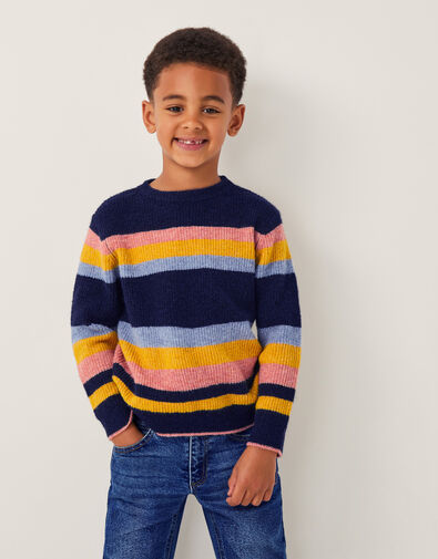 Stripe Colour Block Knit Jumper, Orange (ORANGE), large