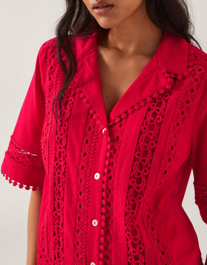 Irina Short Sleeve Lace Shirt, Red (RED), large