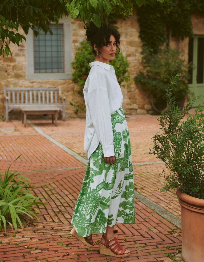 One Hundred Stars Giant Willow Print Maxi Skirt, Green (GREEN), large