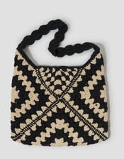 Mae Crochet Shopper Bag, Black (BLACK), large