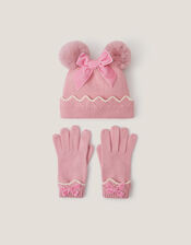 Scallop Beanie Hat & Gloves Set, Pink (PINK), large