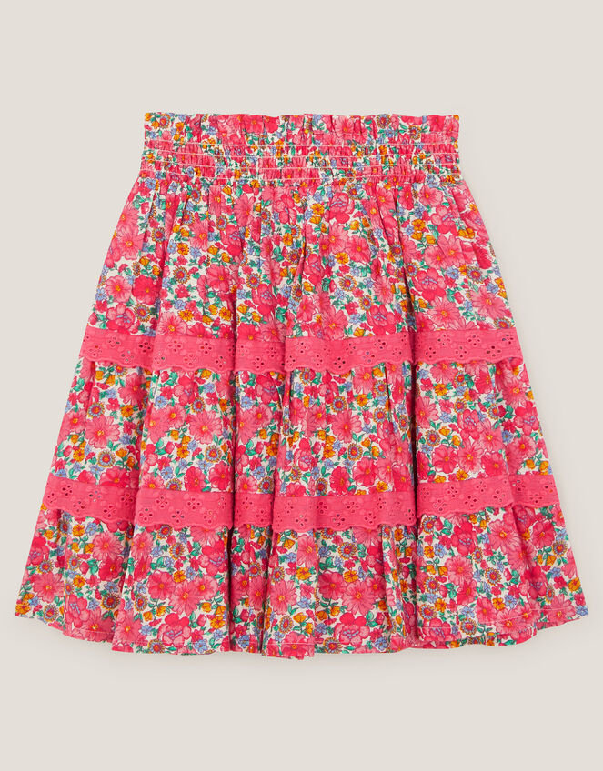 Floral Print Tiered Skirt, Pink (PINK), large