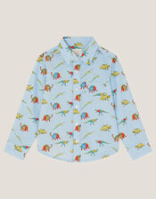 Varsity Dinosaur Print Shirt, Blue (BLUE), large