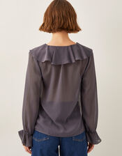 Emmy Sheer Sparkle Frill Blouse, Grey (CHARCOAL), large