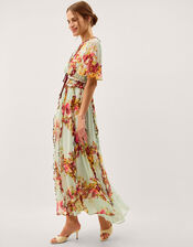 Perrie Floral Print Frill Maxi Dress, Green (SAGE), large