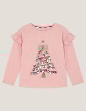 Sequin Christmas Tree Long Sleeve Top, Pink (PINK), large