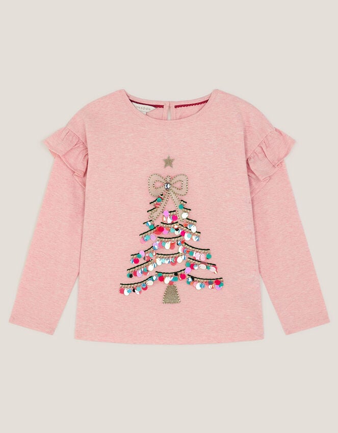 Sequin Christmas Tree Long Sleeve Top, Pink (PINK), large
