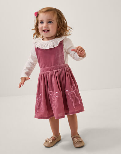 Baby Broderie Top & Bow Pinafore Dress Set, Pink (PINK), large