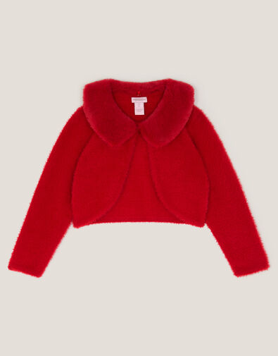 Detachable Collar Fuzzy Cardigan, Red (RED), large