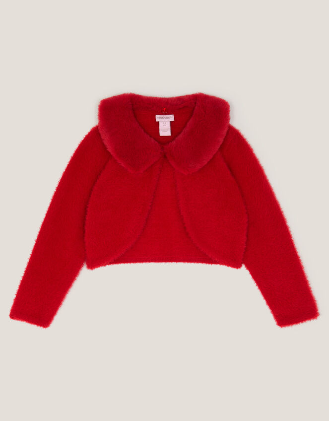 Detachable Collar Fuzzy Cardigan, Red (RED), large