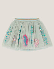 Sea Creature Embellished Disco Skirt, Green (GREEN), large