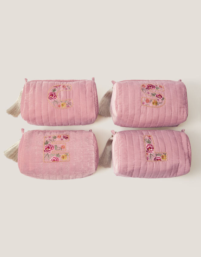 Floral Initial Quilted Beauty Bag, Pink (PINK), large