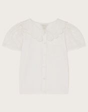 Jersey Broderie Blouse, White (WHITE), large