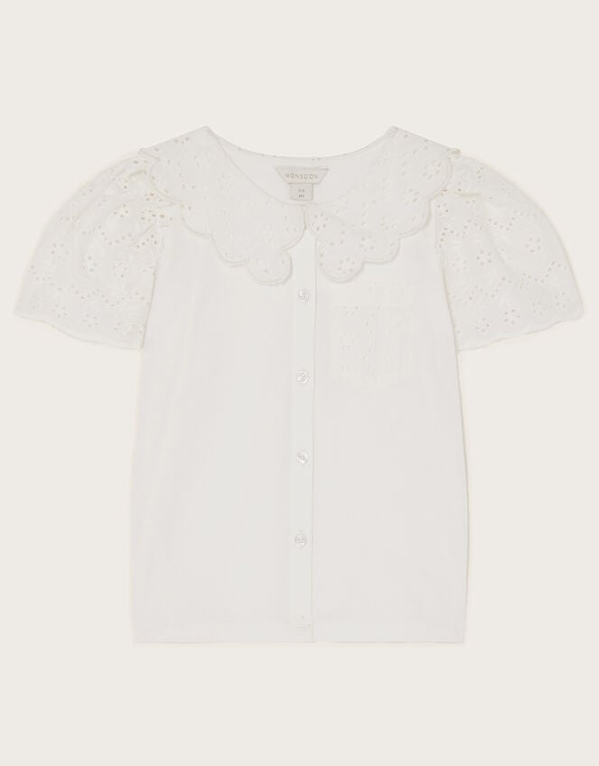 Jersey Broderie Blouse, White (WHITE), large