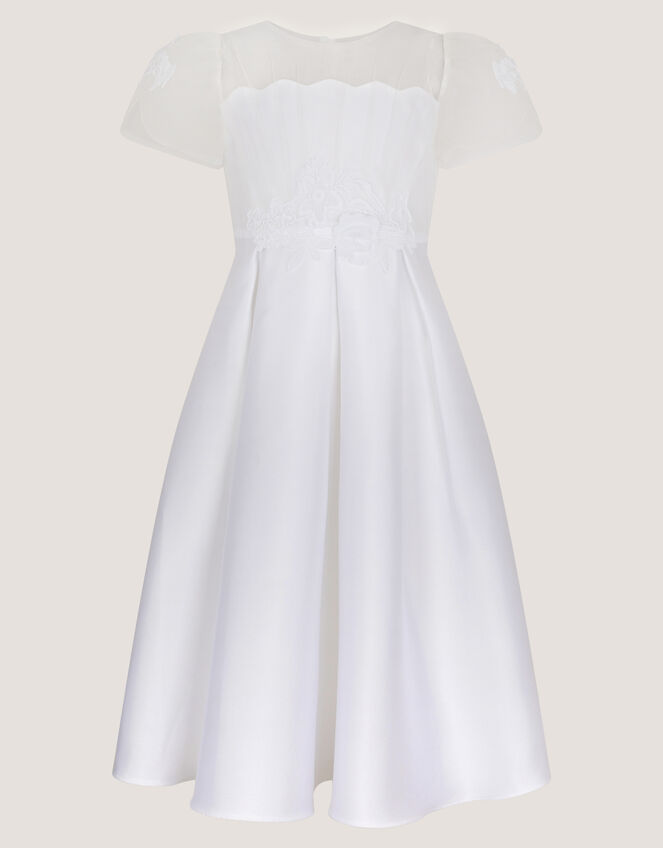 Chiffon Sleeve Floral Communion Dress, White (WHITE), large