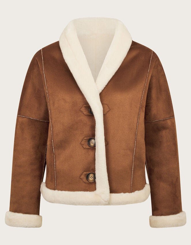 Jojo Reversible Faux Shearling Jacket, Tan (TAN), large