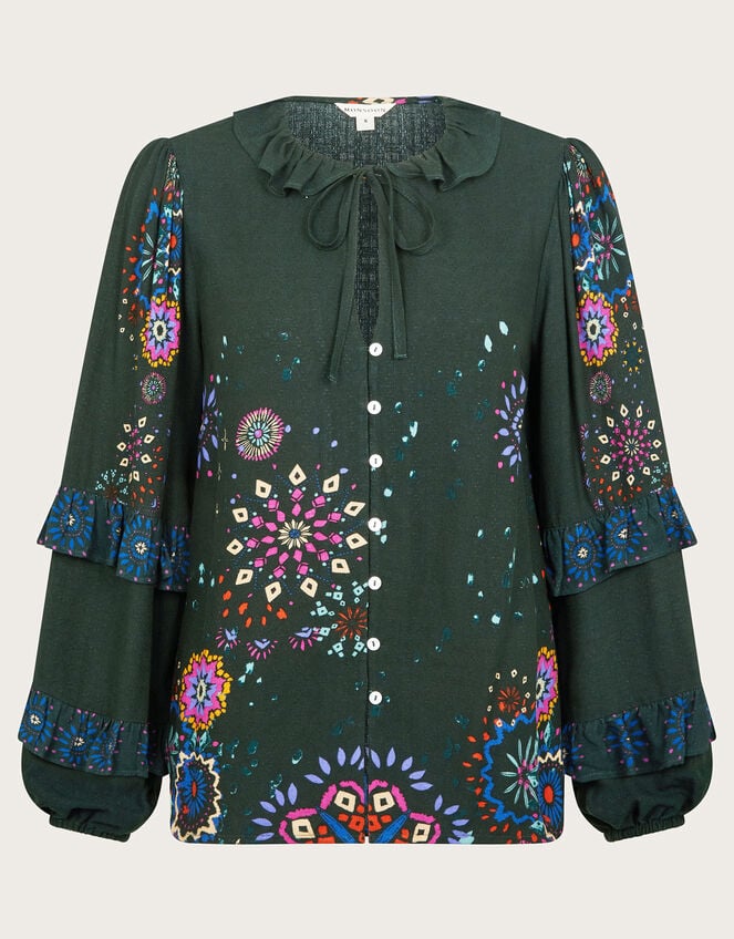 Kayla Floral Print Blouse, Green (GREEN), large