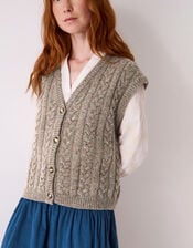 East Keya Wool Blend Cable Knit Waistcoat, Natural (NATURAL), large