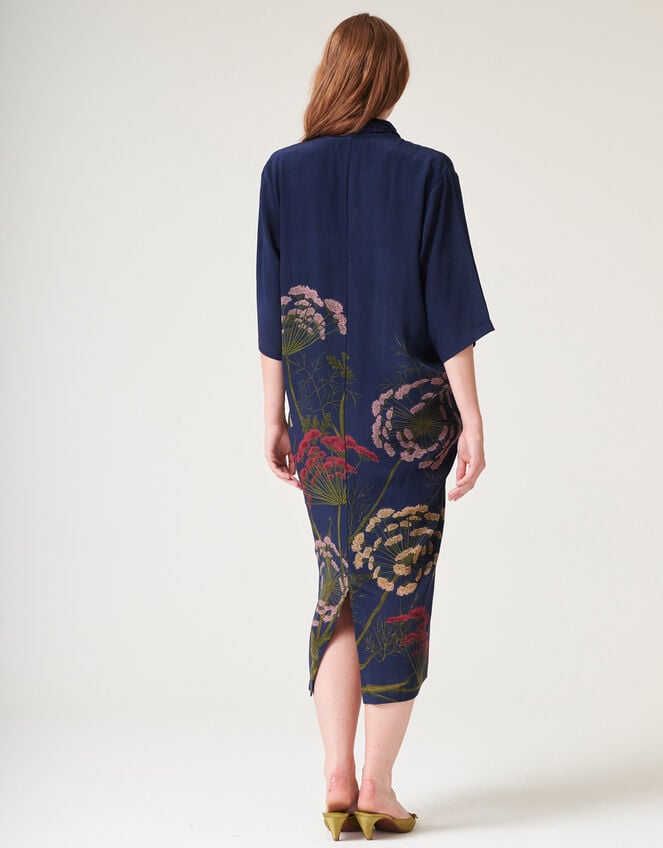 One Hundred Stars Rachel Parsley Seed Midi Dress, Blue (NAVY), large