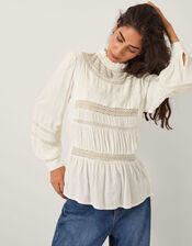 Lila Embroidered Lace Panel Blouse, Ivory (IVORY), large