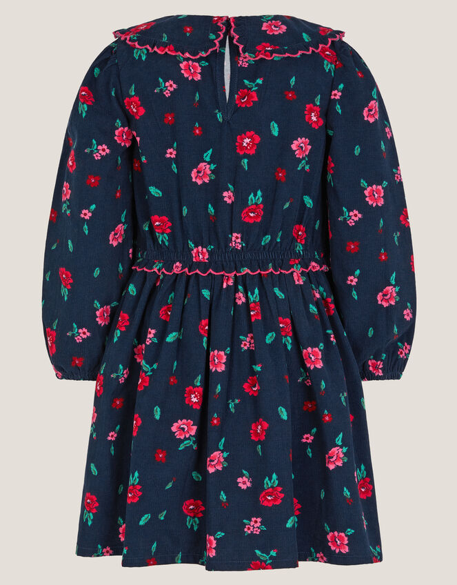 Floral Print Corduroy Dress, Blue (NAVY), large