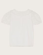 Jersey Broderie Blouse, White (WHITE), large