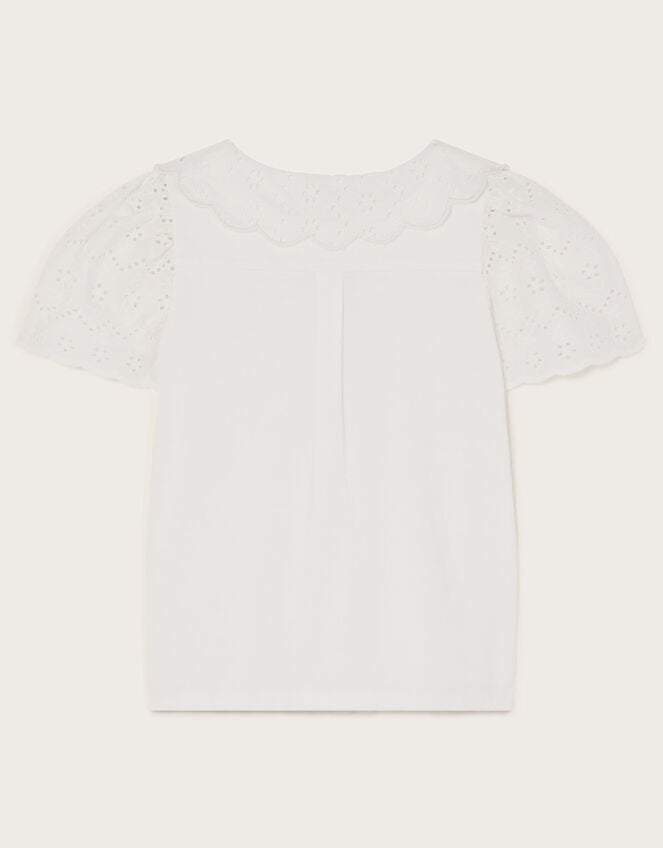 Jersey Broderie Blouse, White (WHITE), large