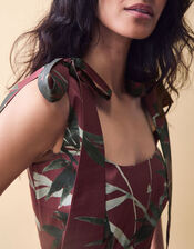 Clemence Lian Floral Drop Waist Midi Dress, Red (BURGUNDY), large