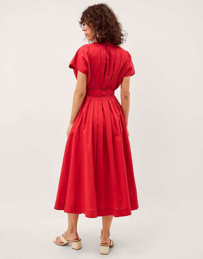 Riviera Pleated Tie Waist Midi Dress, Red (RED), large