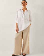 Tatiana Linen Blend Tunic Shirt, White (WHITE), large