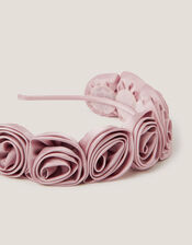 Rosette Satin Headband, Pink (DUSKY PINK), large