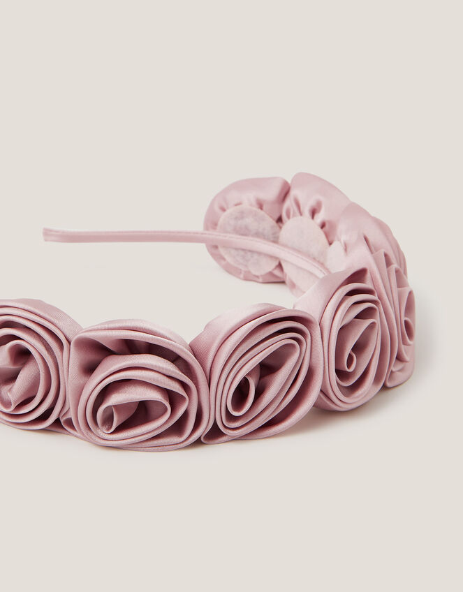Rosette Satin Headband, Pink (DUSKY PINK), large