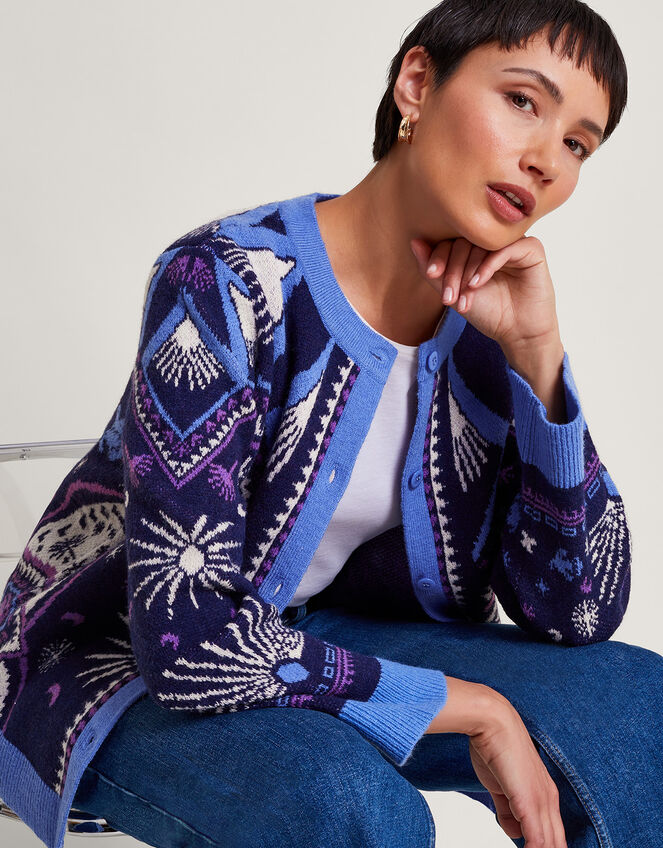 Elsie Print Cardigan, Blue (BLUE), large