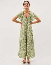 Lillie Leaf Print Jumpsuit, Green (GREEN), large