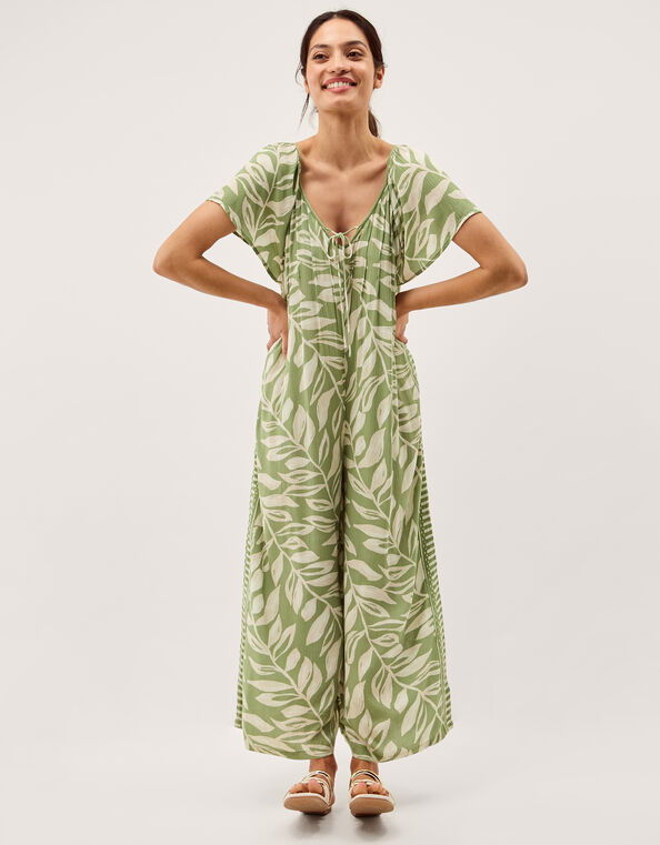 Lillie Leaf Print Jumpsuit, Green (GREEN), large