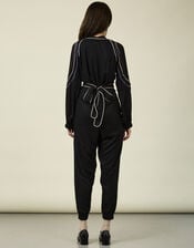 Tallulah and Hope Embroidered Satin Wrap Jumpsuit, Black (BLACK), large