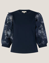 Fi Floral Appliqu&eacute; Jersey Top, Blue (NAVY), large