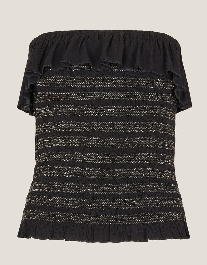 Heidi Smocked Ruffle Bandeau Top, Black (BLACK), large