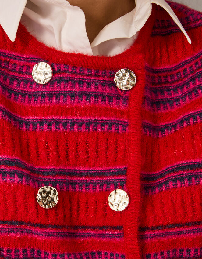 Starla Stripe Double Breasted Cardigan, Red (RED), large